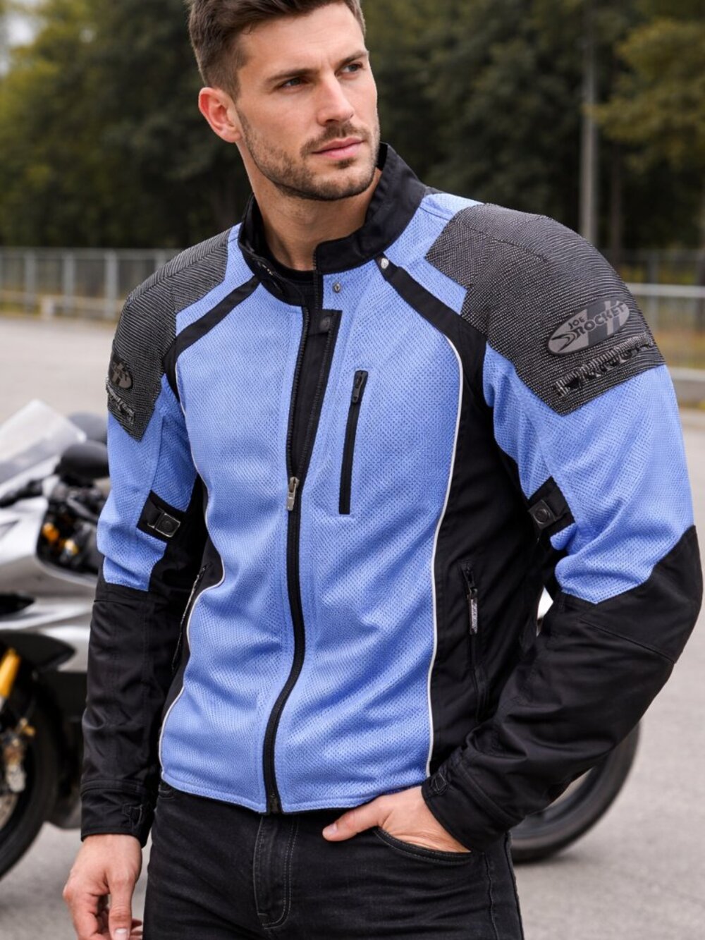 Joe Rocket Mesh Motorcycle Jacket Riding Blue Black Mens XL Audio Armor